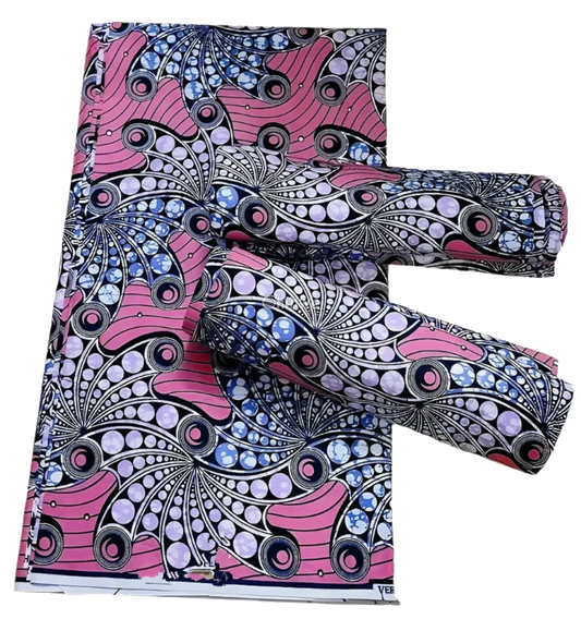 Pink Swirl Ankara Wax Print Fabric Elegant Abstract Design, 6-yard piece