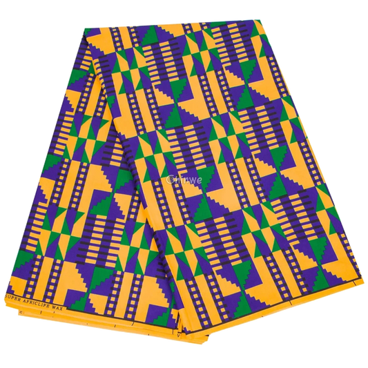 Yellow, Green, and Blue Geometric Ankara Wax Print Fabric