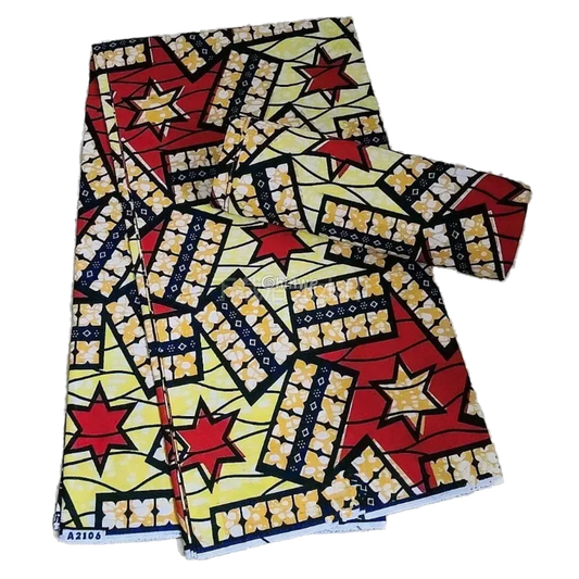 Bold Starburst African Cotton Wax Print Fabric, 6-yard piece