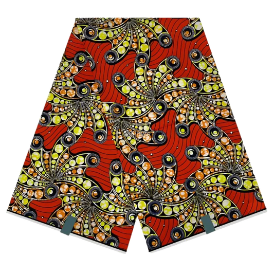 Red and Yellow Swirl Ankara Fabric with Bold Patterns, 6-yard piece