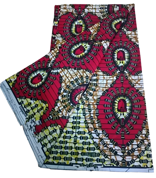 Vibrant Green and Pink Ankara Fabric with Nature-Inspired Patterns, second colorway, 6-yard piece