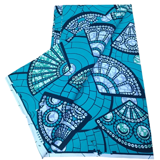Vibrant Blue Ankara Fabric with Yellow Floral Elegance, 6-yard piece