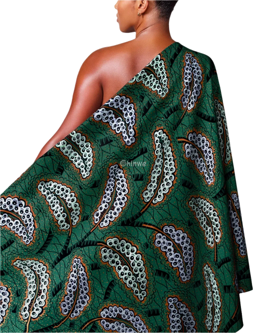 Rich Green Ankara Fabric with Vibrant Paisley Patterns, 6-yard piece