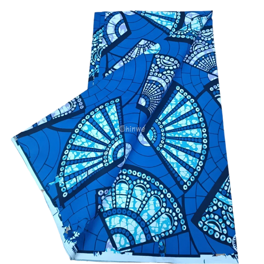 Blue Sky Burst Ankara Fabric with Bold Yellow Patterns, 6-yard piece