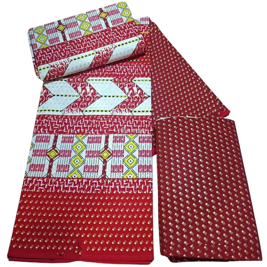 Red, White & Gold Kente Brocade with Geometric Motifs, Arrow Panels & Metallic Detailing