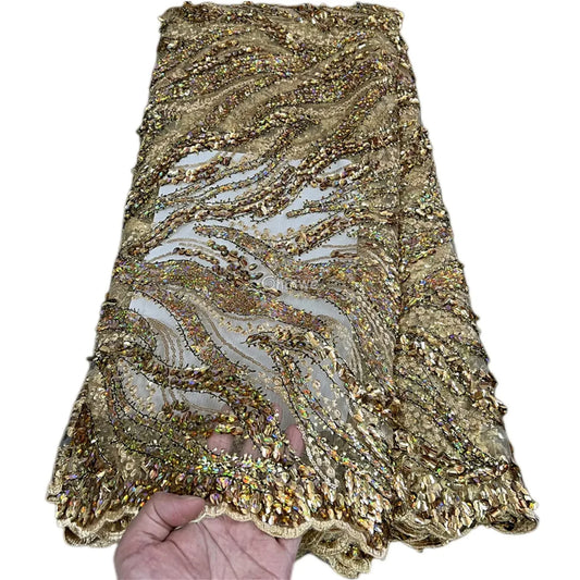 High Quality Nigerian Tulle Lace Fabrics Latest Beaded sequins Mesh African Lace Fabric Bride French Net Lace Fabric