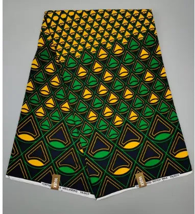 Emerald Green & Gold Ankara Wax Print Fabric – Geometric Drops, 100% Cotton