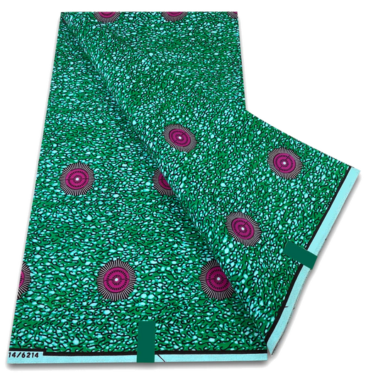 Emerald crackle with magenta rings Ankara real wax print fabric