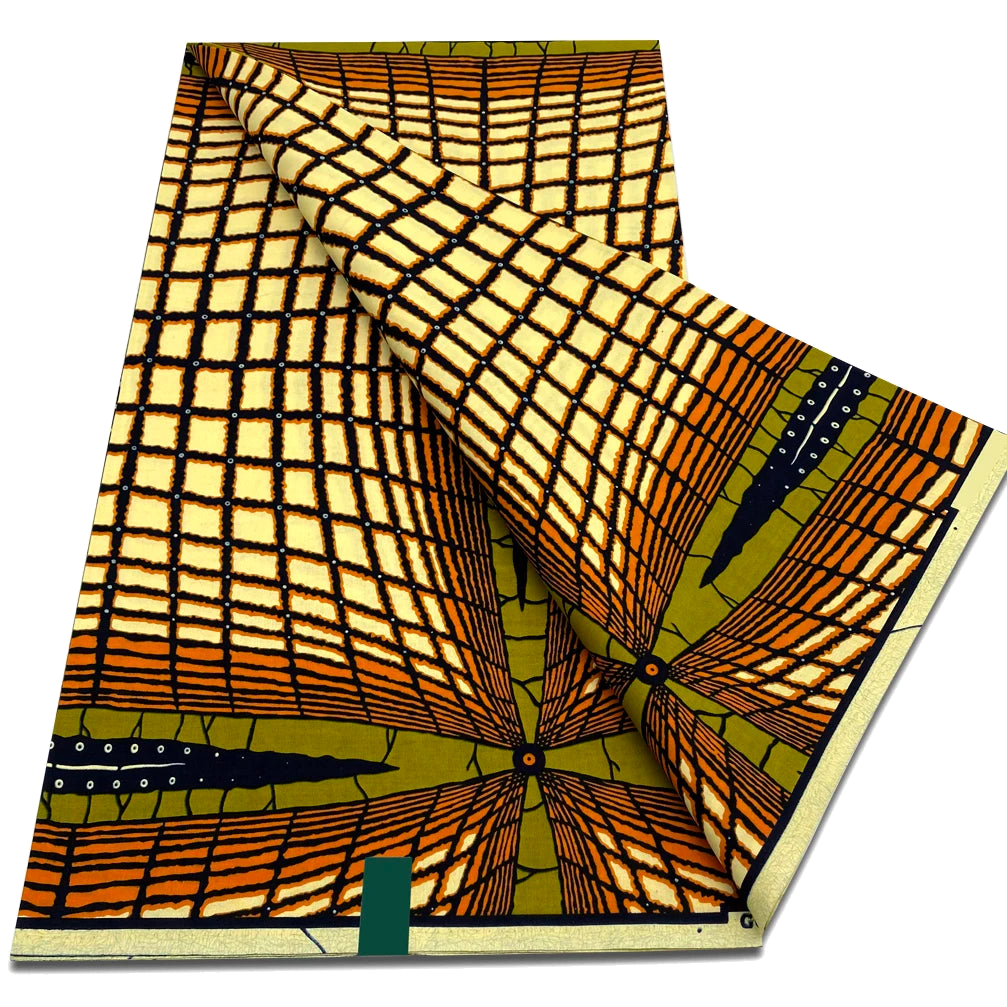 Gold grid illusion Ankara real wax print fabric