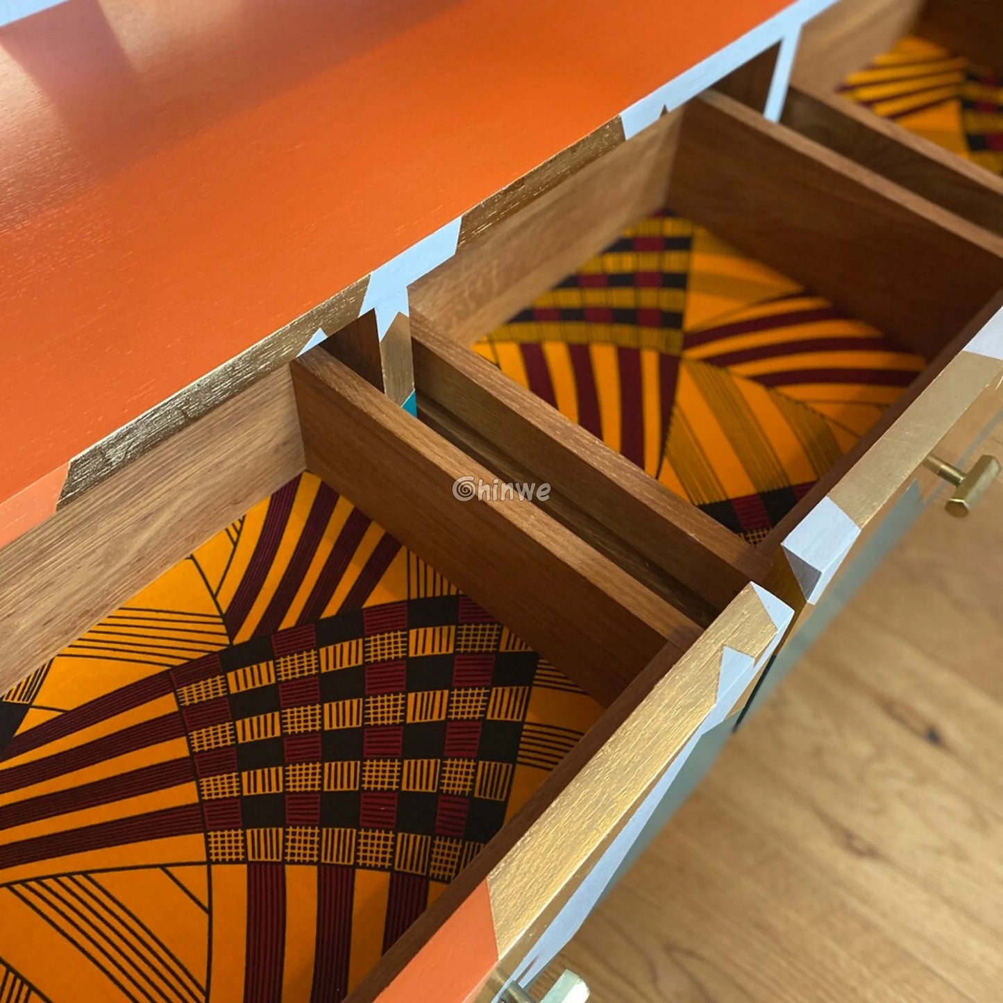 Mustard Yellow & Burgundy Abstract Geometric Stripe Ankara Wax Print Fabric with Checker Motif 6 yards cotton