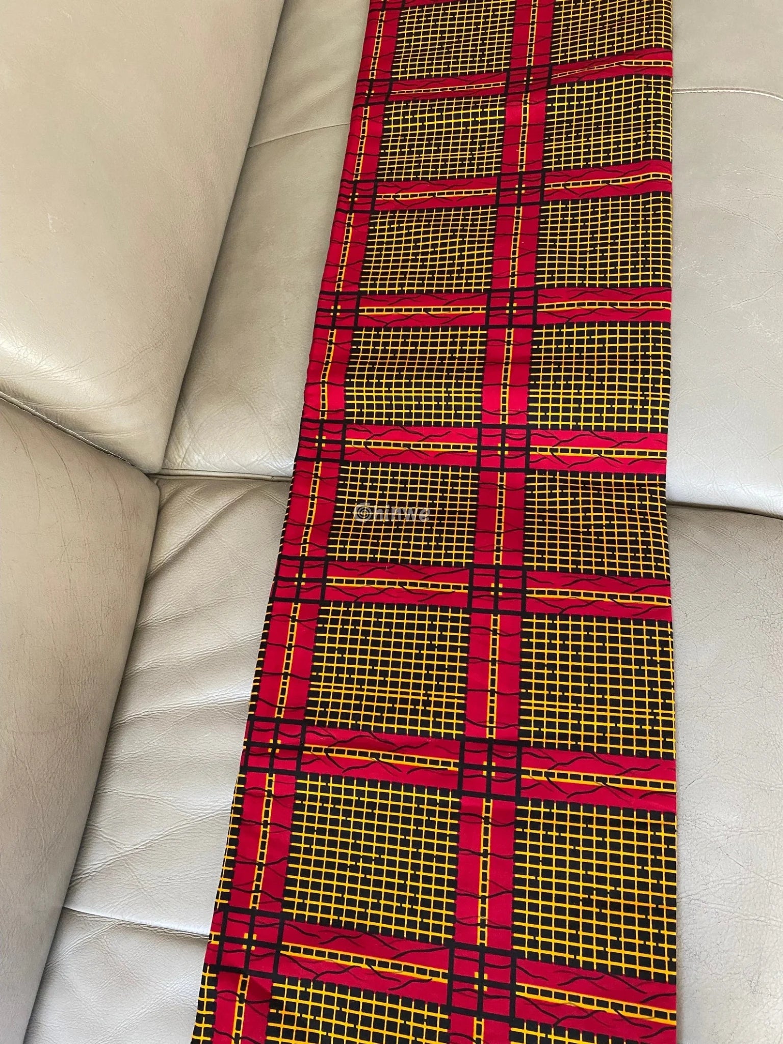 Sunburst Grid Ankara Fabric – Fiery Red & Gold Lattice on Noir 6 yards cotton