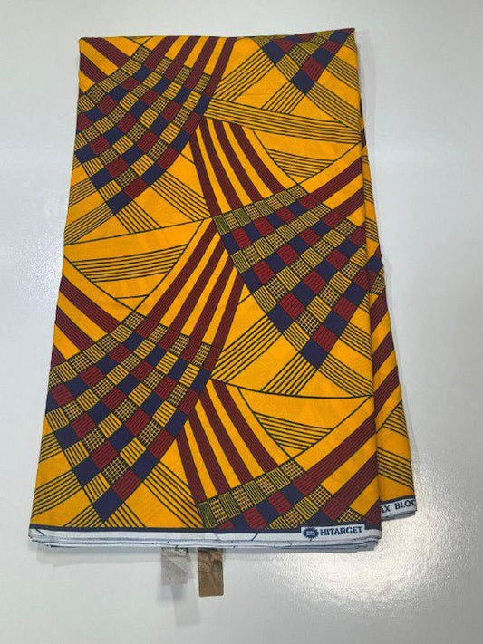 Yellow Fan Ankara Wax Print Fabric – Red & Navy Woven Wedges, 100% Cotton