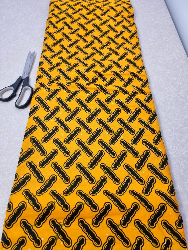 Yellow & Black Chain Link Ankara Wax Print Fabric, 100% Cotton