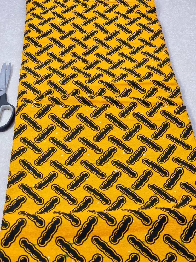 Yellow & Black Chain Link Ankara Wax Print Fabric, 100% Cotton