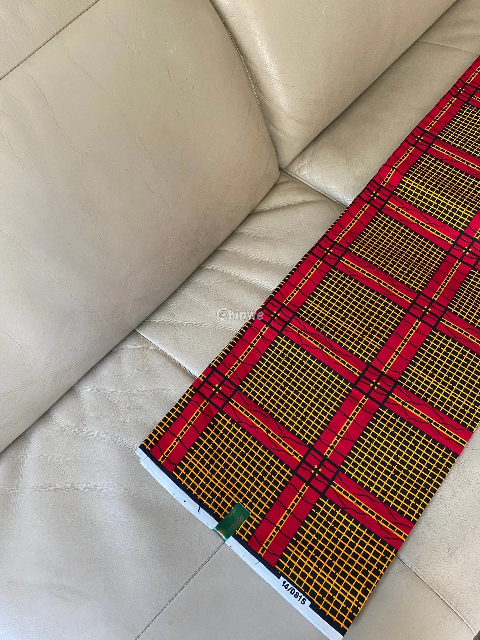 Sunburst Grid Ankara Fabric – Fiery Red & Gold Lattice on Noir 6 yards cotton