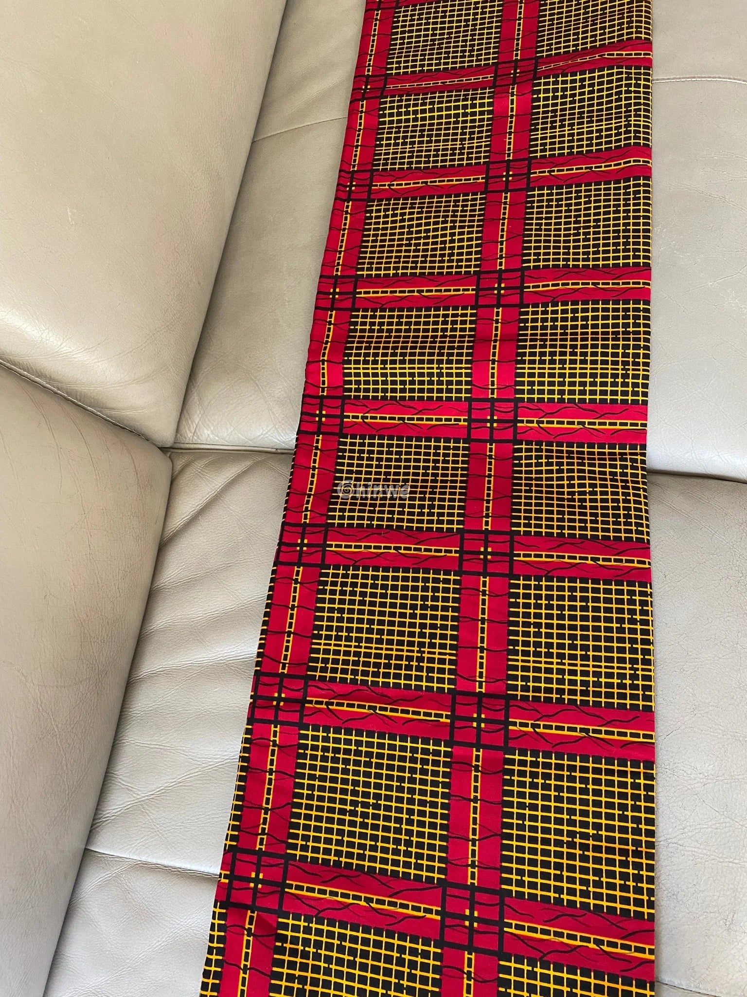 Sunburst Grid Ankara Fabric – Fiery Red & Gold Lattice on Noir 6 yards cotton