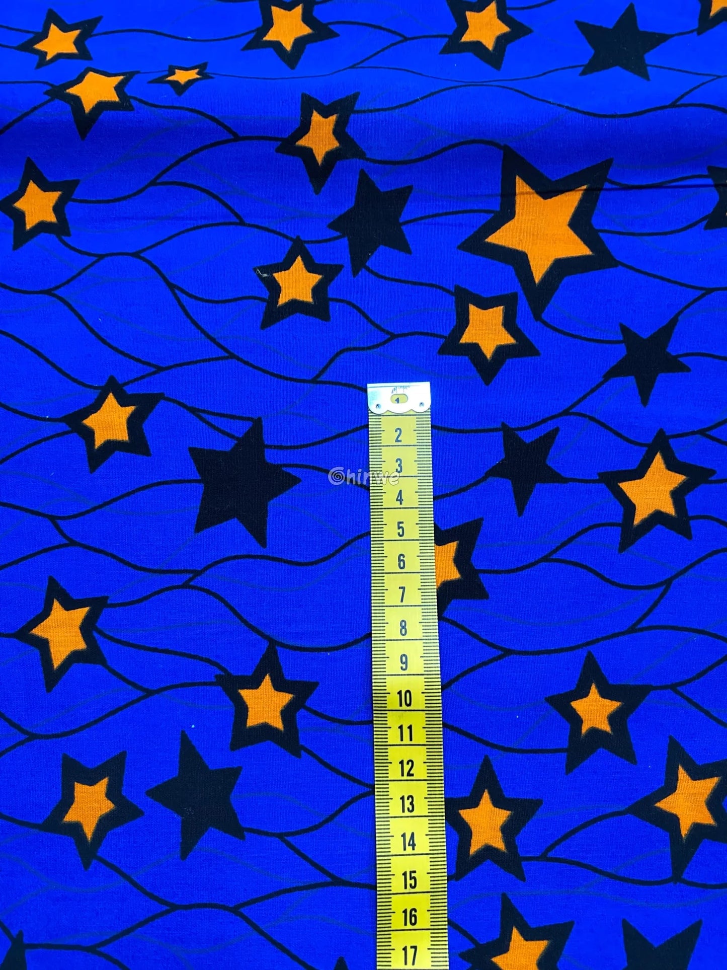 Midnight Blue Starburst Fabric – Orange and Navy Star Pattern Wax Print 6 Yards African Wax Print Fabric