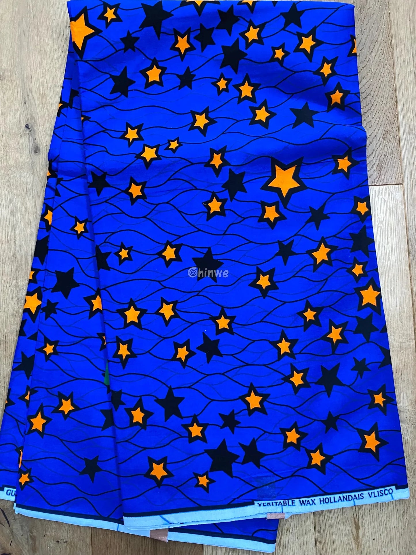 Midnight Blue Starburst Fabric – Orange and Navy Star Pattern Wax Print 6 Yards African Wax Print Fabric