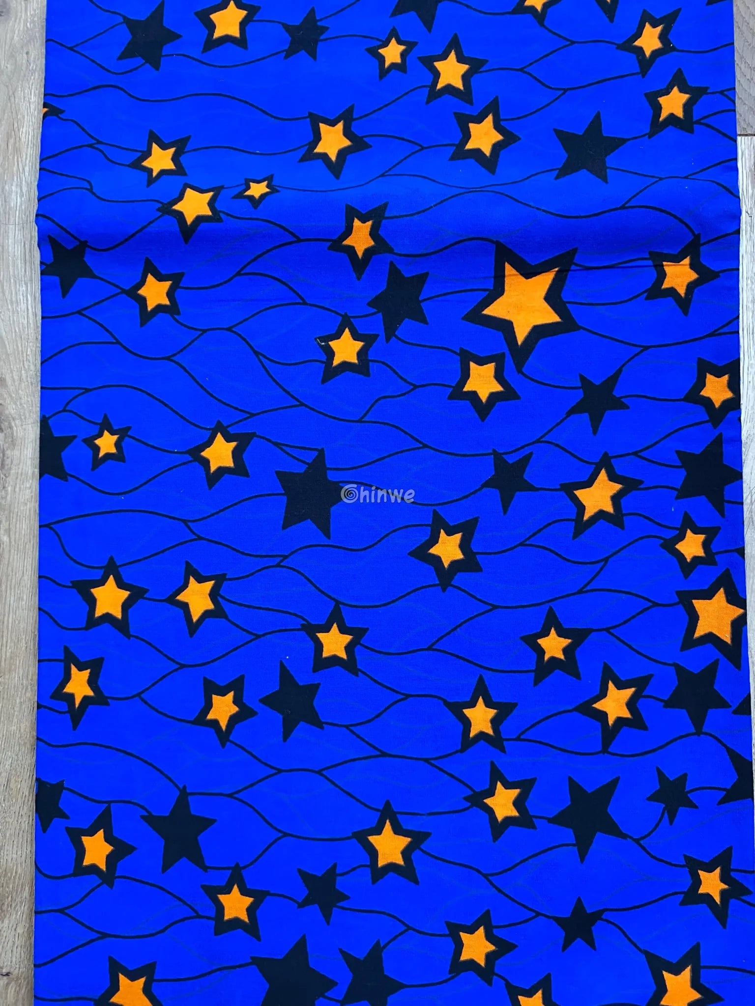 Midnight Blue Starburst Fabric – Orange and Navy Star Pattern Wax Print 6 Yards African Wax Print Fabric
