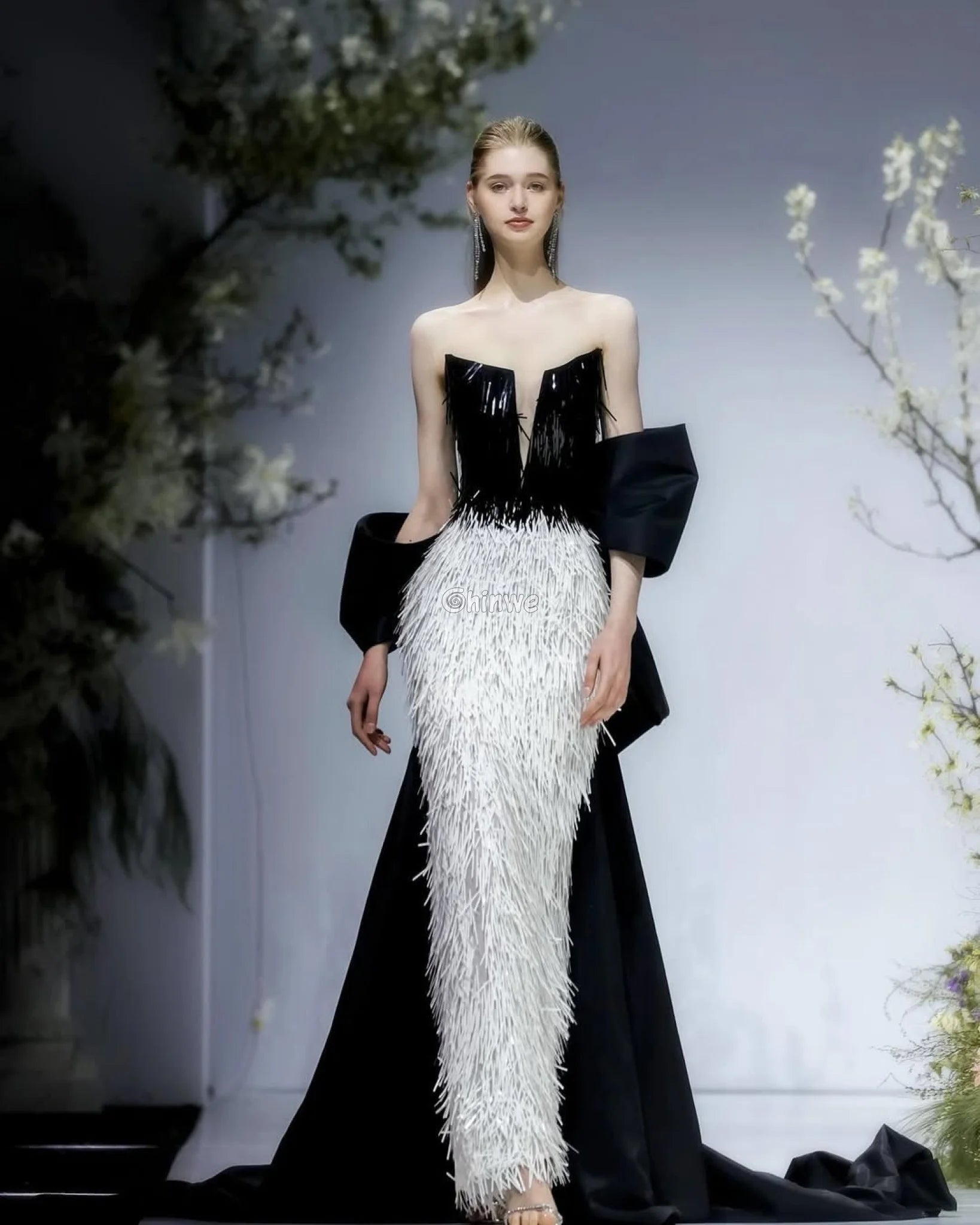 Iridescent Sequin Tinsel Fringe Fabric with Layered Shimmer Strips and Sheer Mesh Base Lace