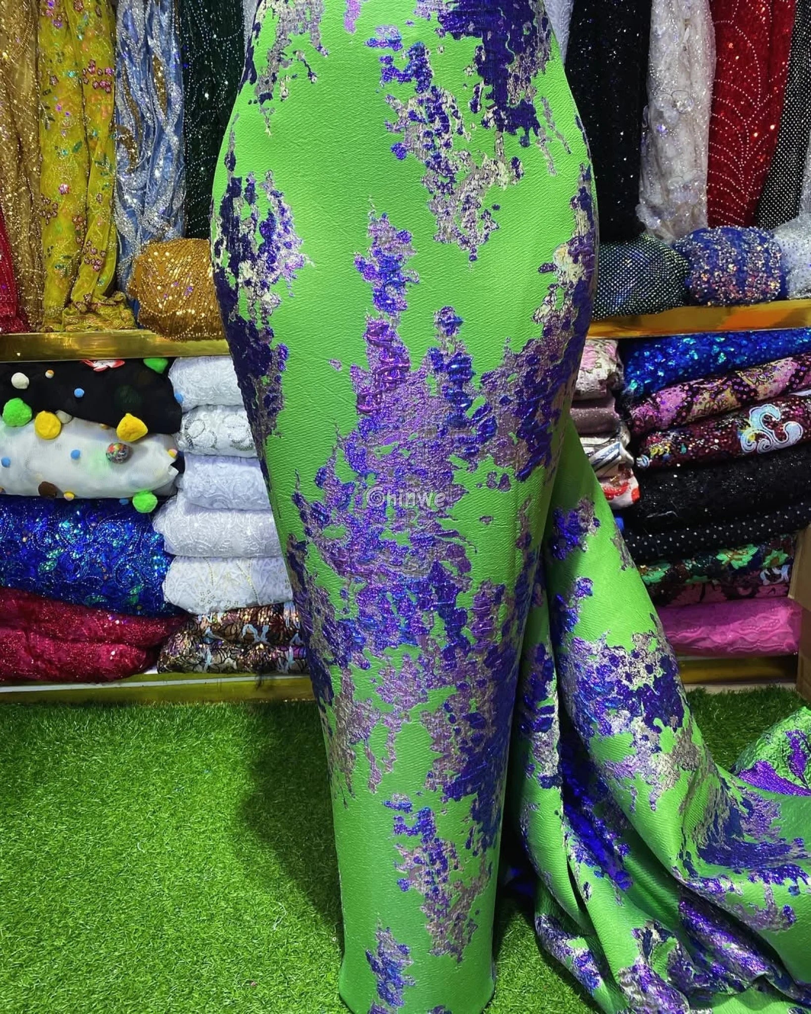 Luxurious Jacquard Brocade with Iridescent Foil Accents & Abstract Marbling Motif Jacquard Brocade
