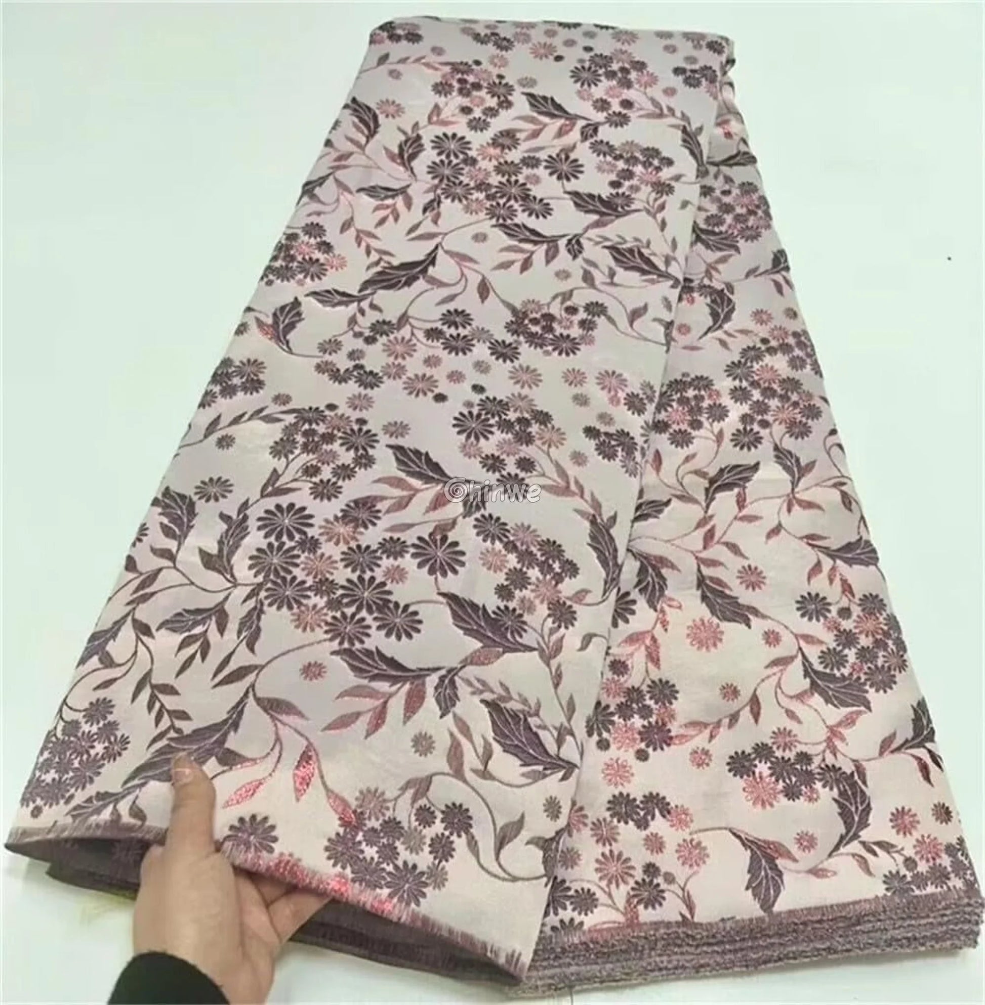 Jacquard Brocade Floral Vine & Daisy Cluster Pattern with Metallic Sheen Brocade Fabric