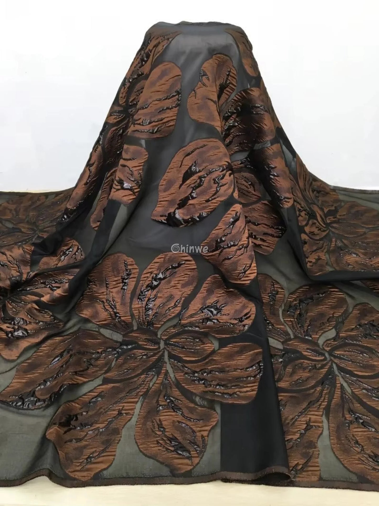 Metallic jacquard brocade with floral embossing and lustrous sheen in multi-tone blossom motif Lace