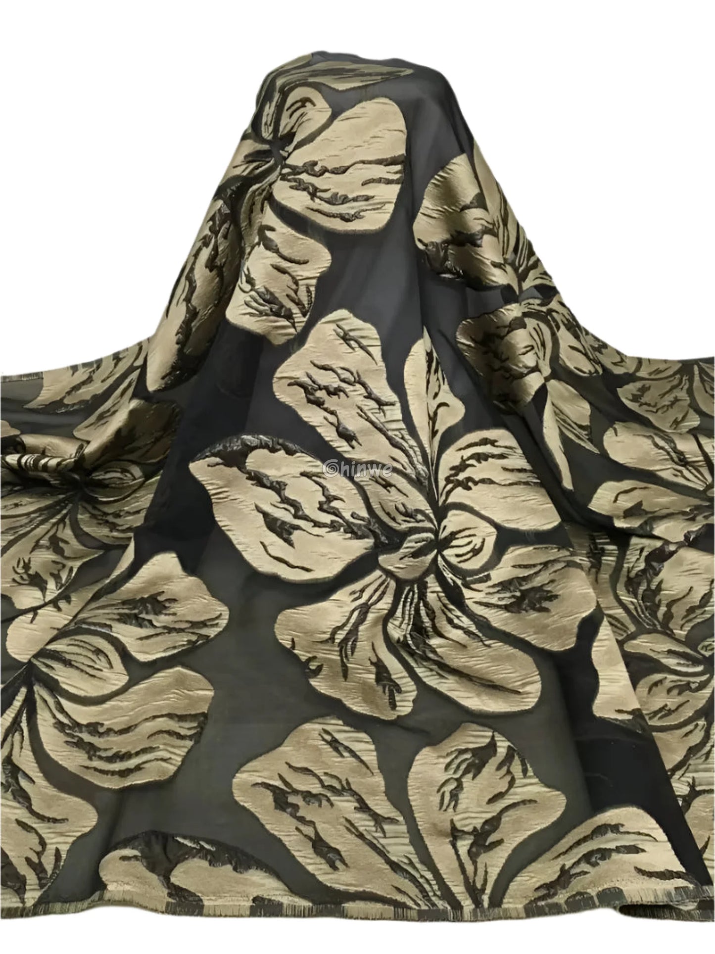 Metallic jacquard brocade with floral embossing and lustrous sheen in multi-tone blossom motif Lace