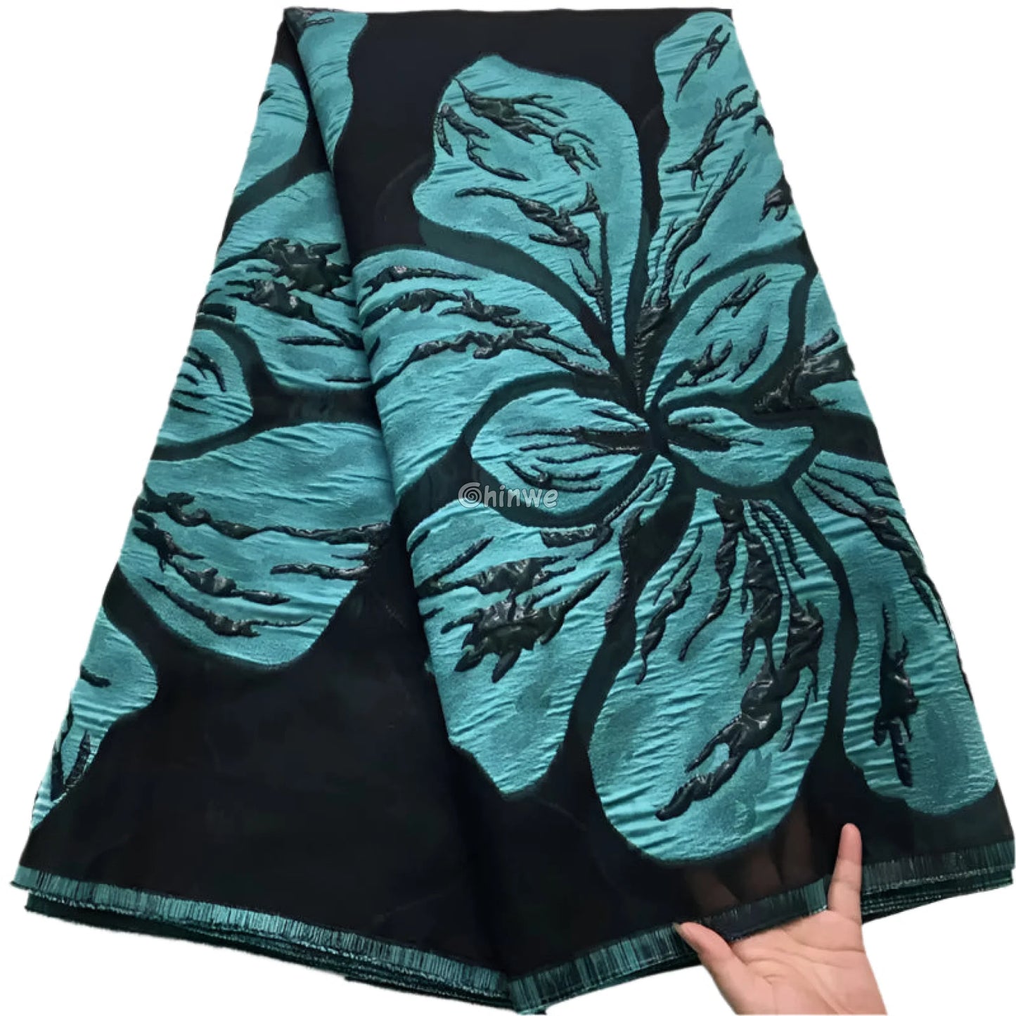 Metallic jacquard brocade with floral embossing and lustrous sheen in multi-tone blossom motif Lace