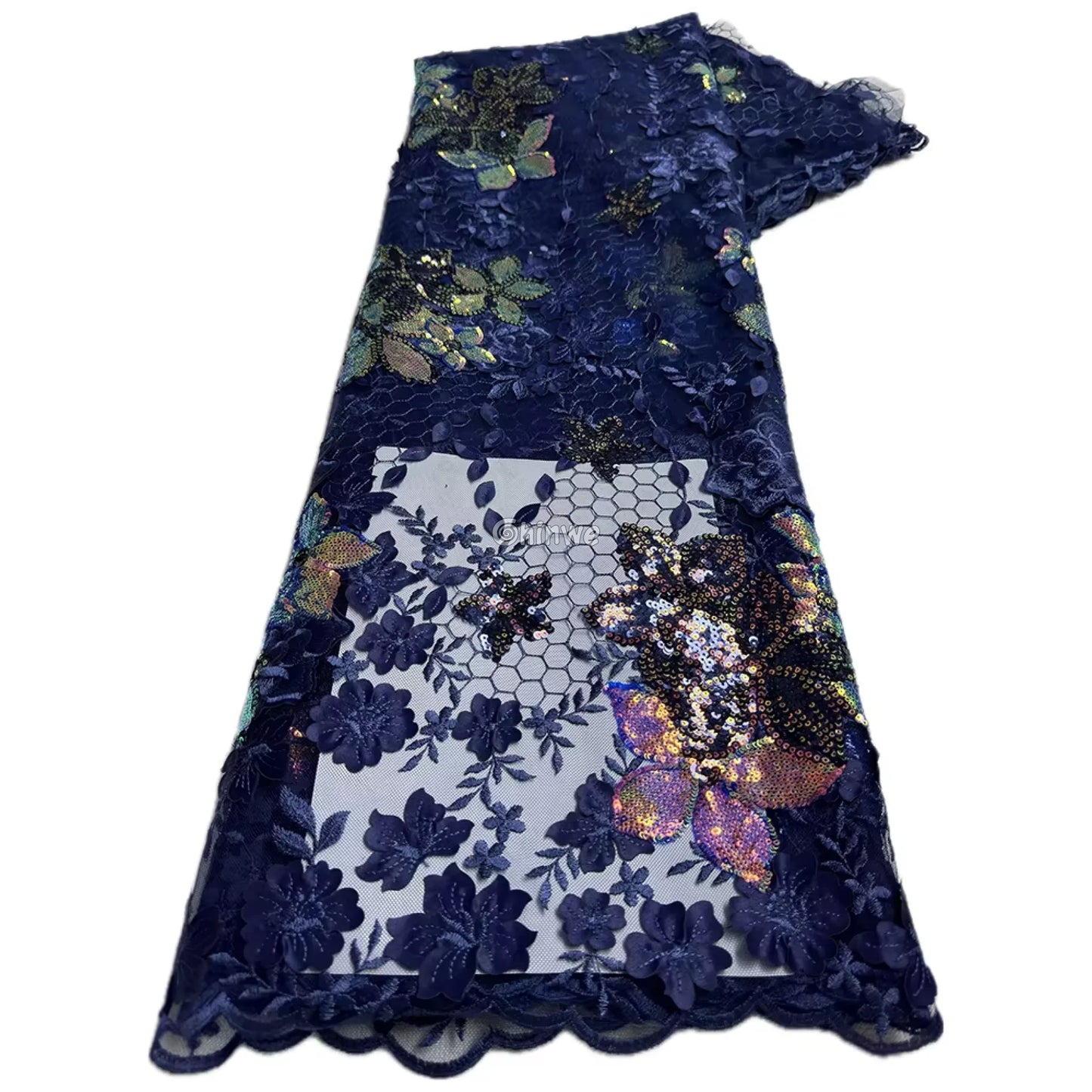 Embroidered 3D Sequin Lace Fabric with Floral Appliqué on Soft Tulle Mesh for Couture Sewing Projects Lace