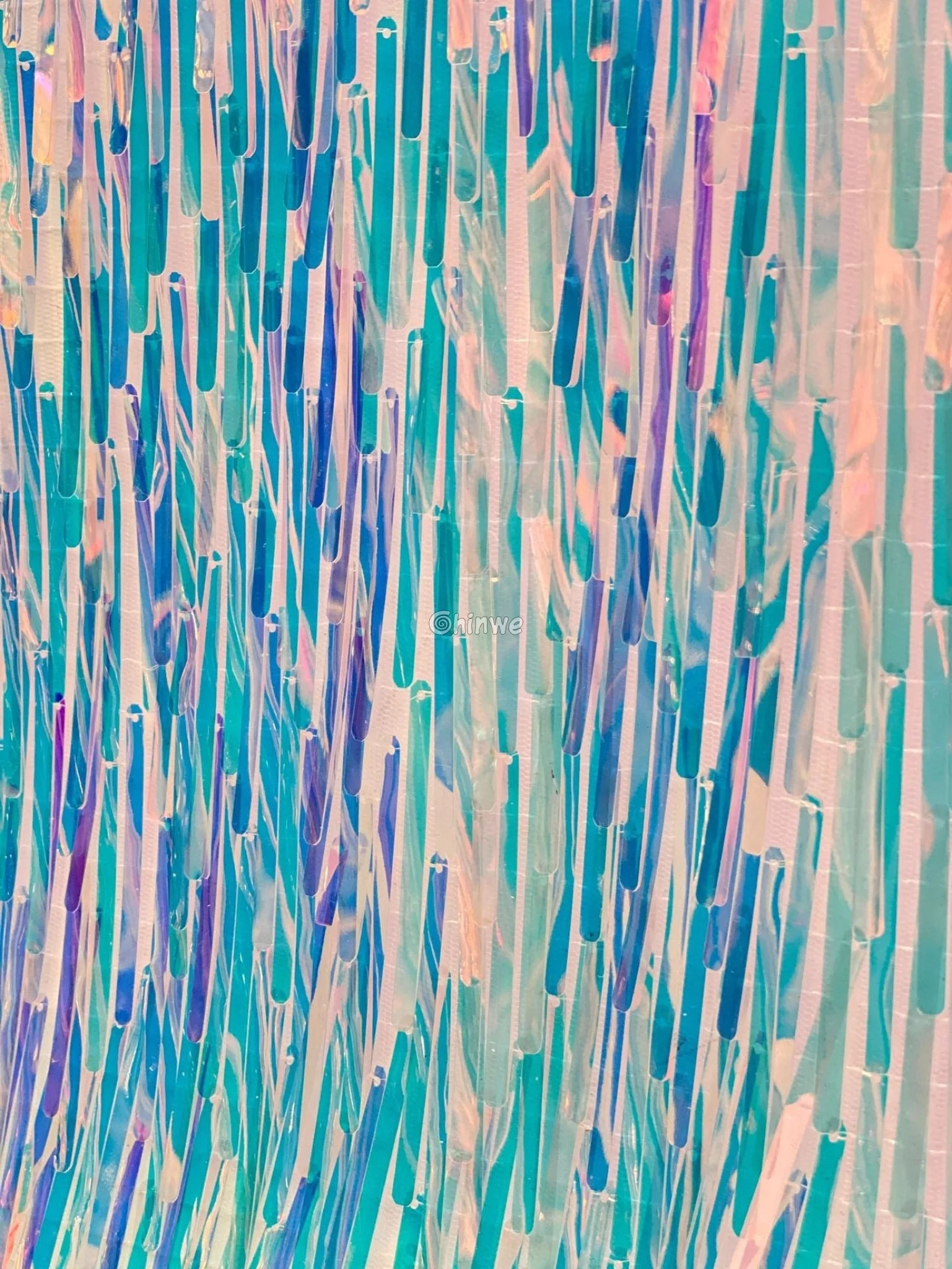 Iridescent Sequin Tinsel Fringe Fabric with Layered Shimmer Strips and Sheer Mesh Base Lace