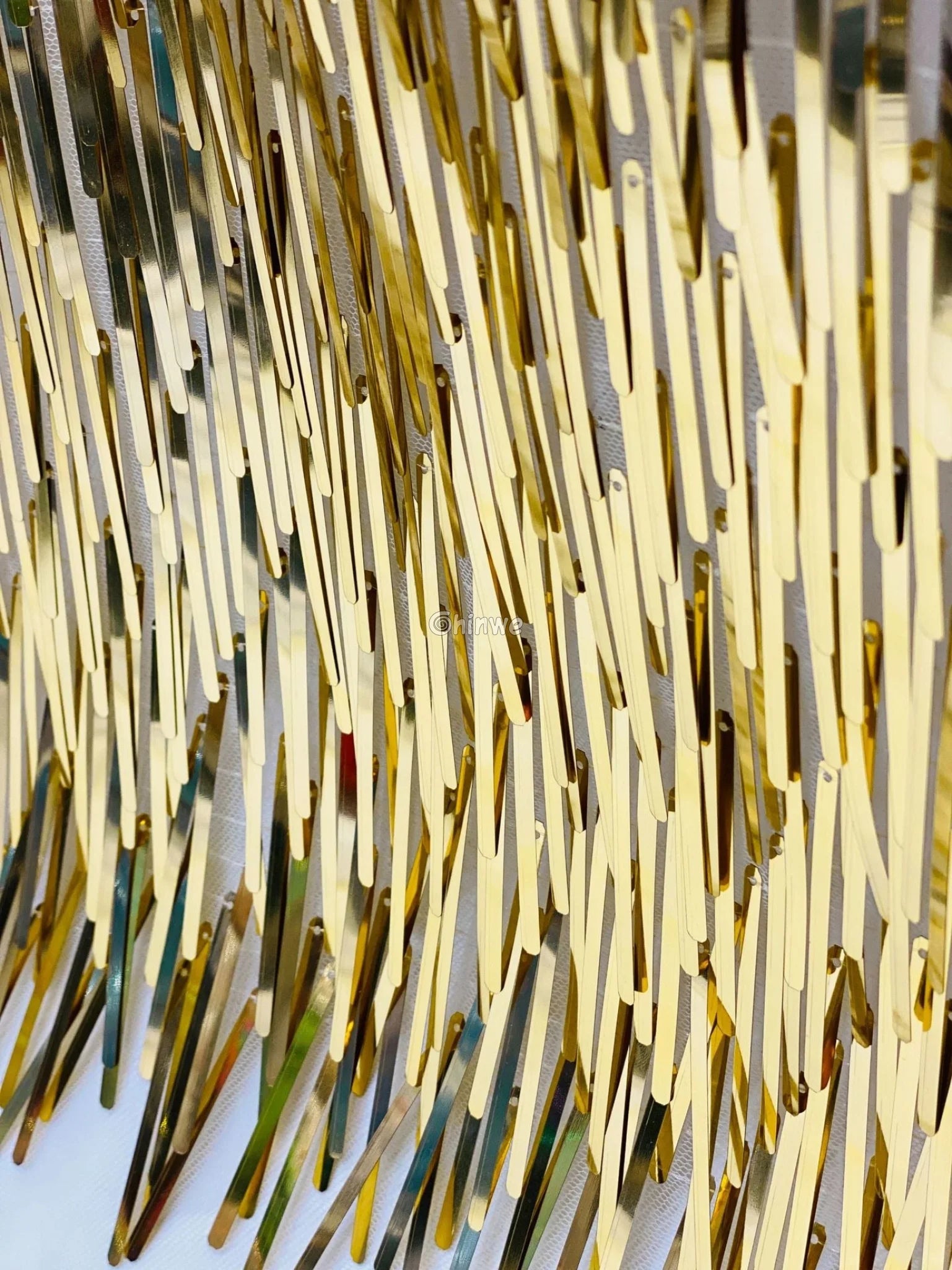 Iridescent Sequin Tinsel Fringe Fabric with Layered Shimmer Strips and Sheer Mesh Base Lace