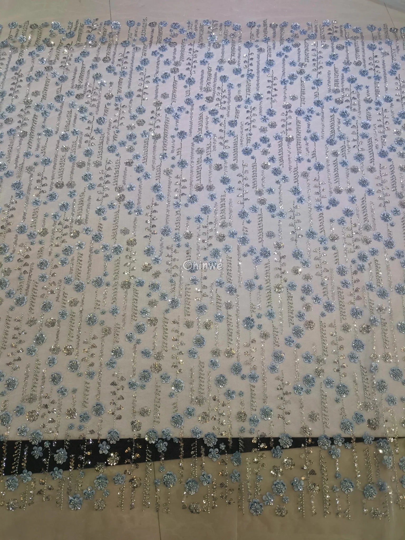 Sequin Beaded Embroidery Lace Fabric on French Tulle African Wax Print Fabric