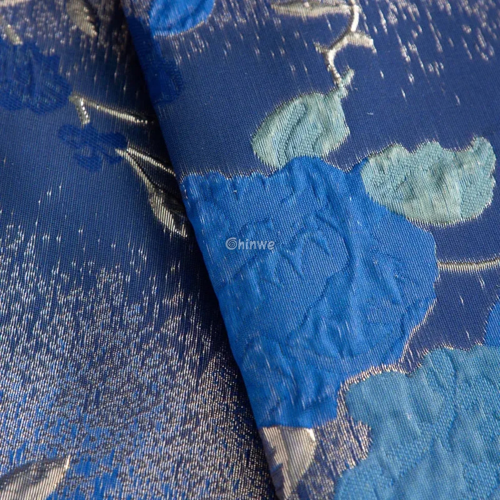 Floral Metallic Brocade Jacquard Fabric – Multicolor Ombre Shine with Embroidered Flowers
