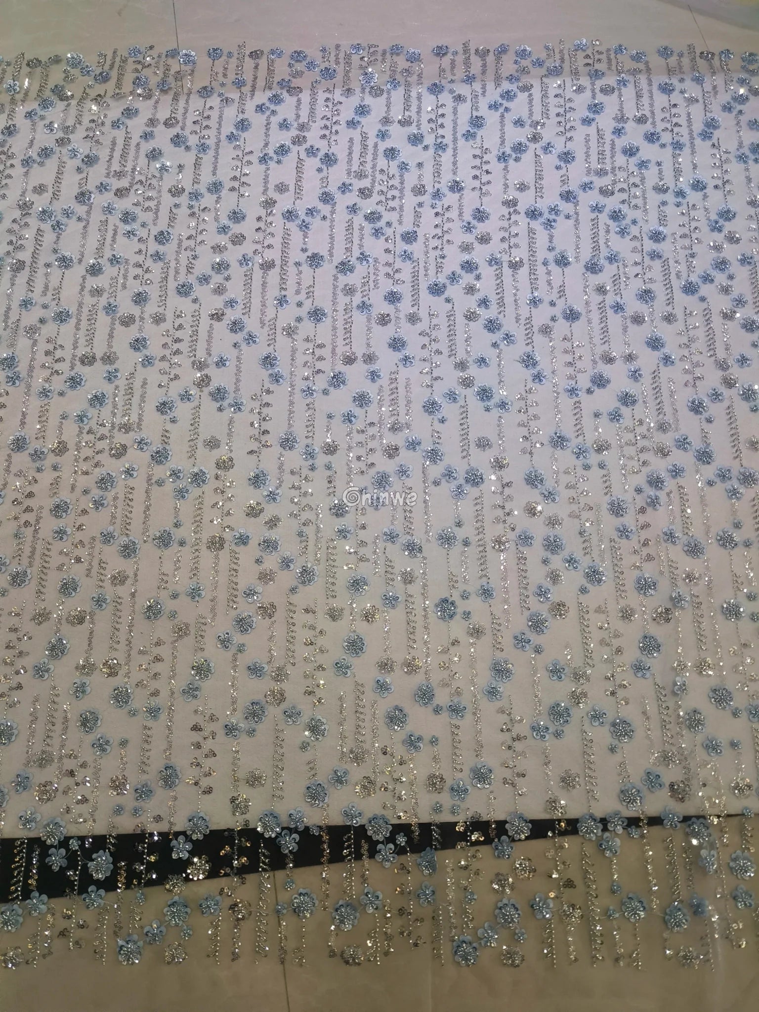 Sequin Beaded Embroidery Lace Fabric on French Tulle African Wax Print Fabric