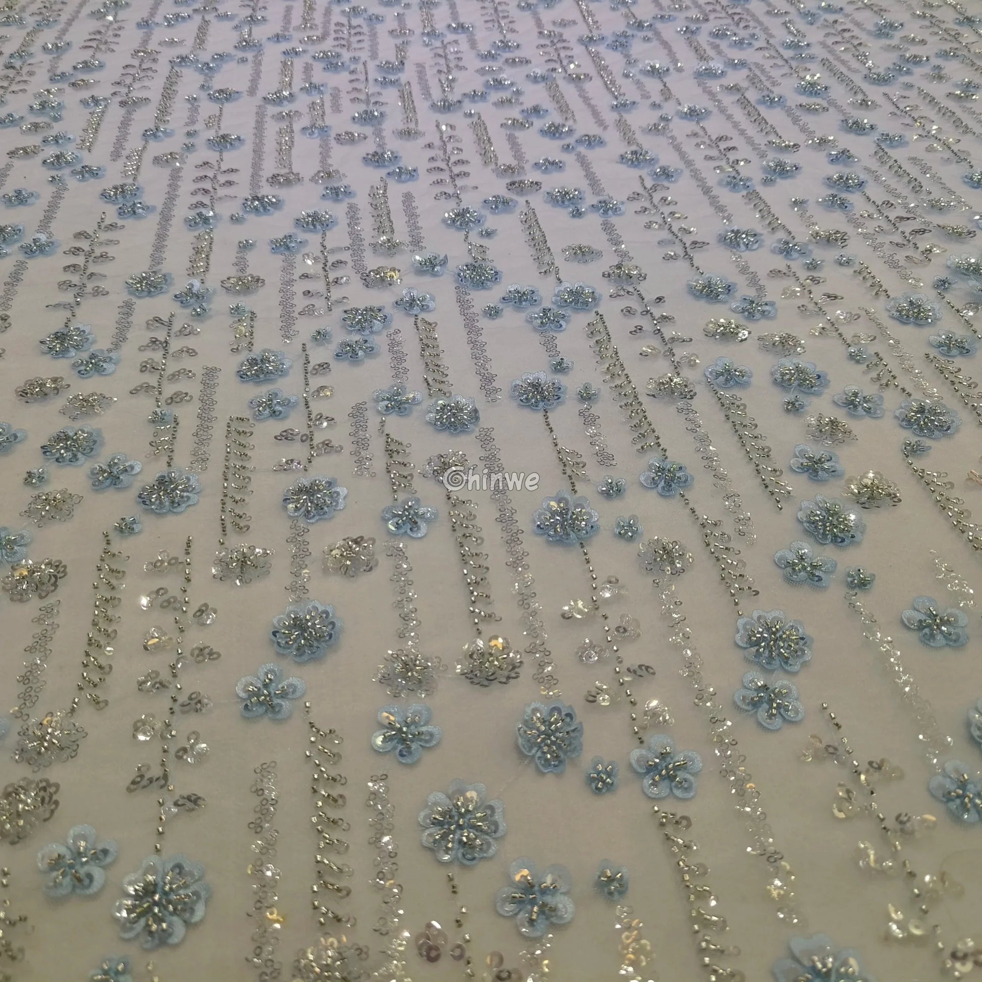 Sequin Beaded Embroidery Lace Fabric on French Tulle African Wax Print Fabric
