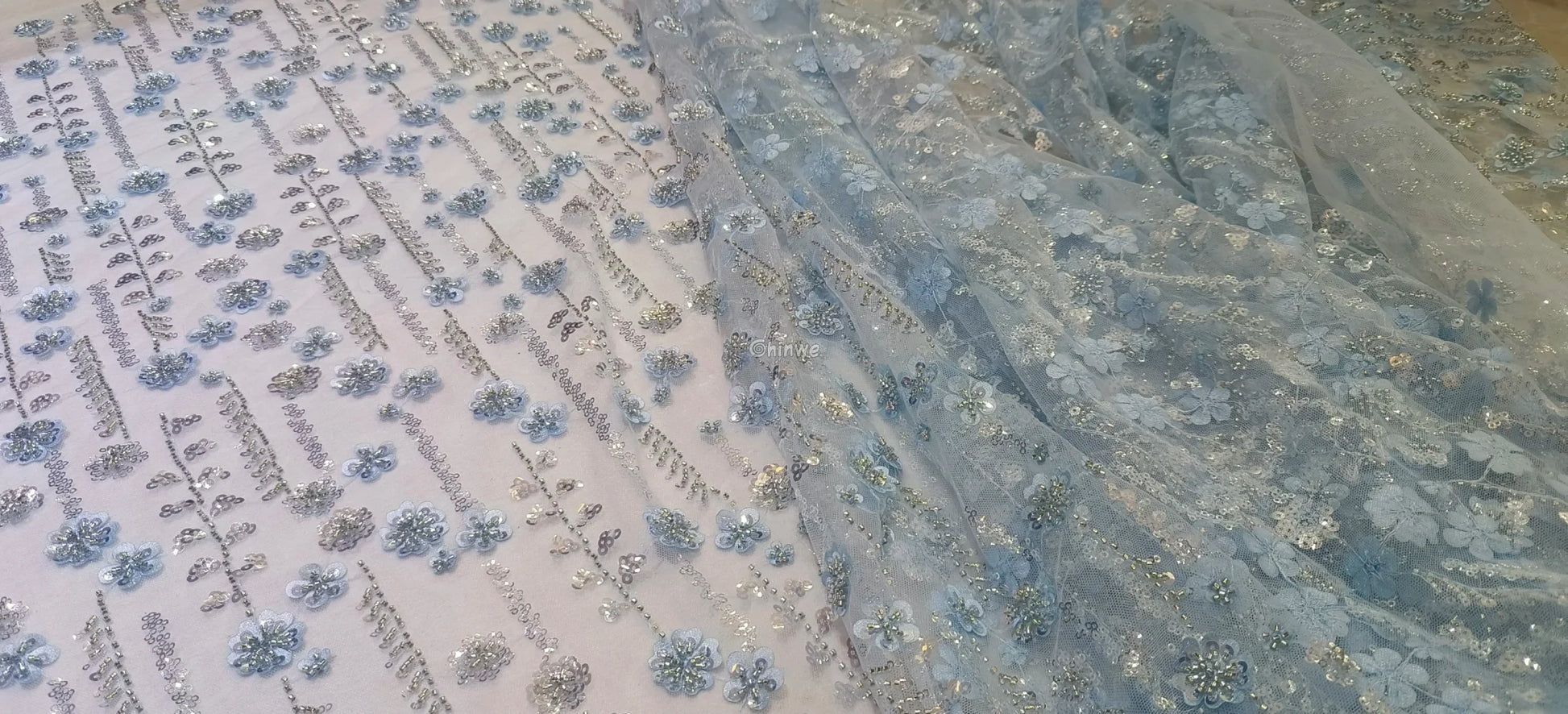 Sequin Beaded Embroidery Lace Fabric on French Tulle African Wax Print Fabric