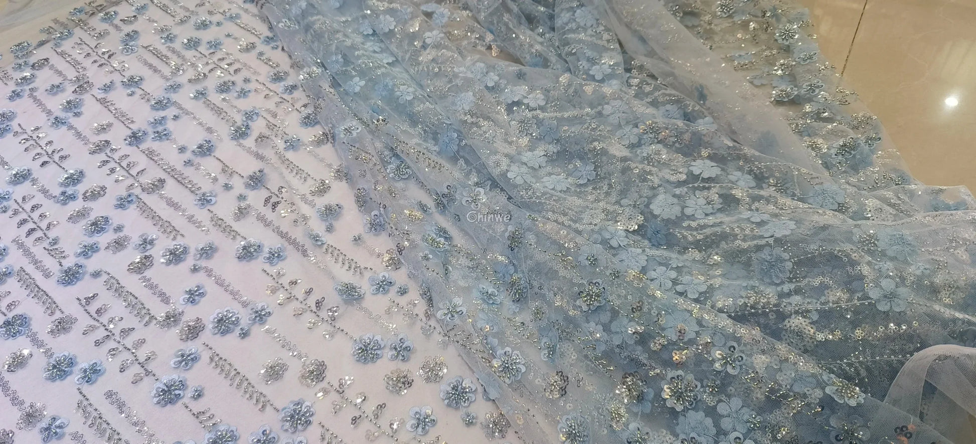 Sequin Beaded Embroidery Lace Fabric on French Tulle African Wax Print Fabric