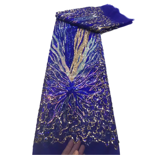 Sequined Burst Embroidered Net Lace with Radiant Flame Motif on Tulle Mesh Lace