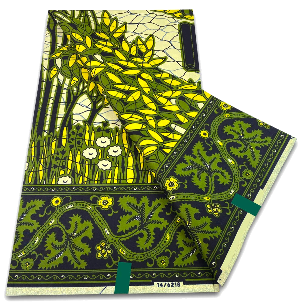 Lime botanical garden Ankara real wax print fabric