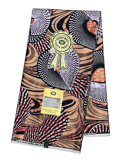 Tan and magenta peacock fan wax print folded