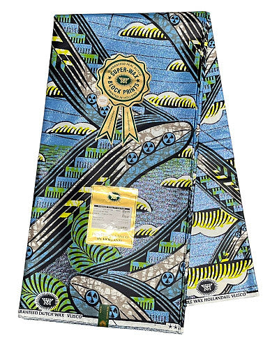Turquoise Lime Zigzag Flash Gold Wax Print