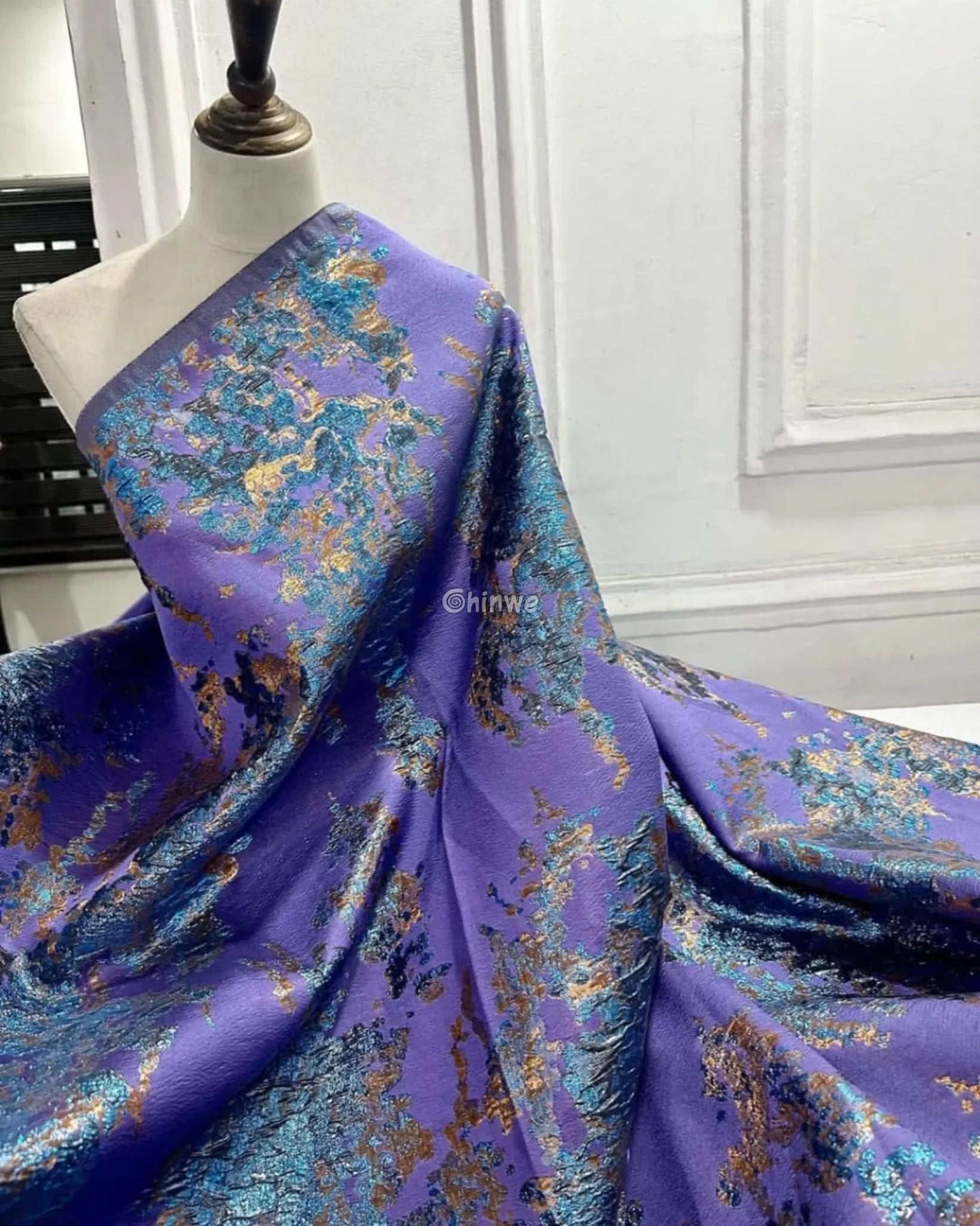 Luxurious Jacquard Brocade with Iridescent Foil Accents & Abstract Marbling Motif Jacquard Brocade