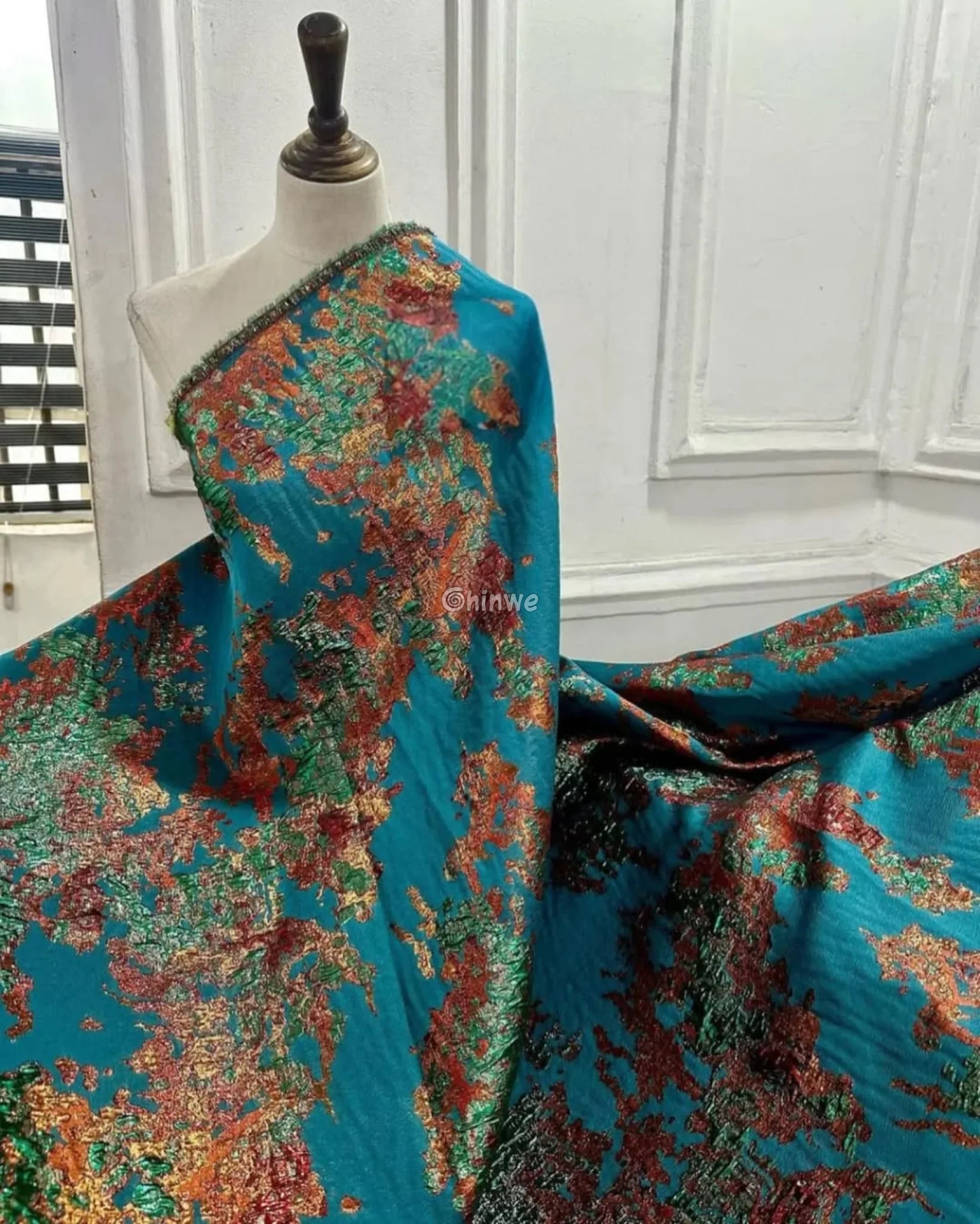 Luxurious Jacquard Brocade with Iridescent Foil Accents & Abstract Marbling Motif Jacquard Brocade