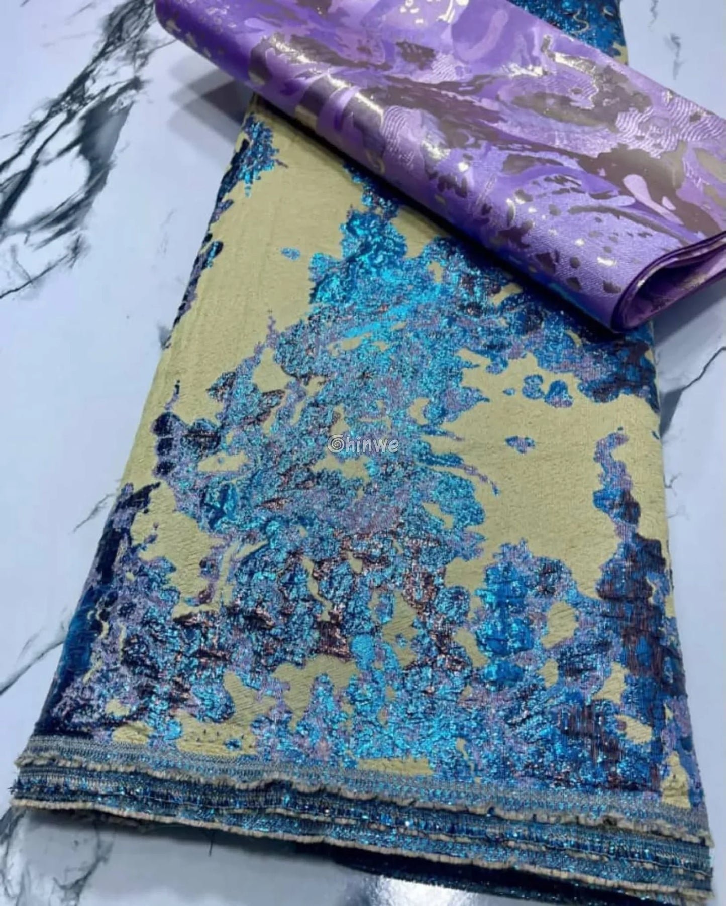 Luxurious Jacquard Brocade with Iridescent Foil Accents & Abstract Marbling Motif Jacquard Brocade