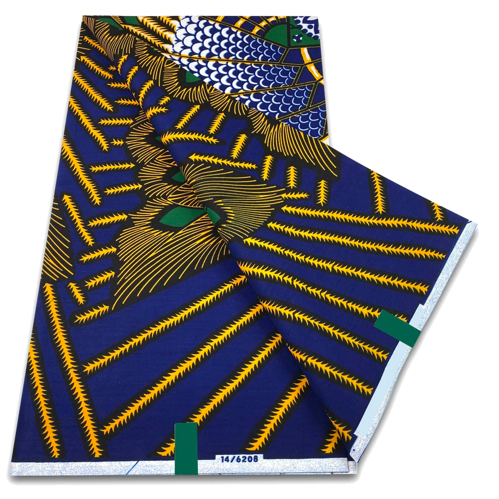 Navy and gold peacock rays Ankara real wax print fabric