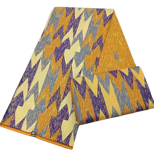 Gold Cream & Purple Kente Brocade with Jagged Chevron Motif and Subtle Metallic Texture Sunstrike Kente / 6yards