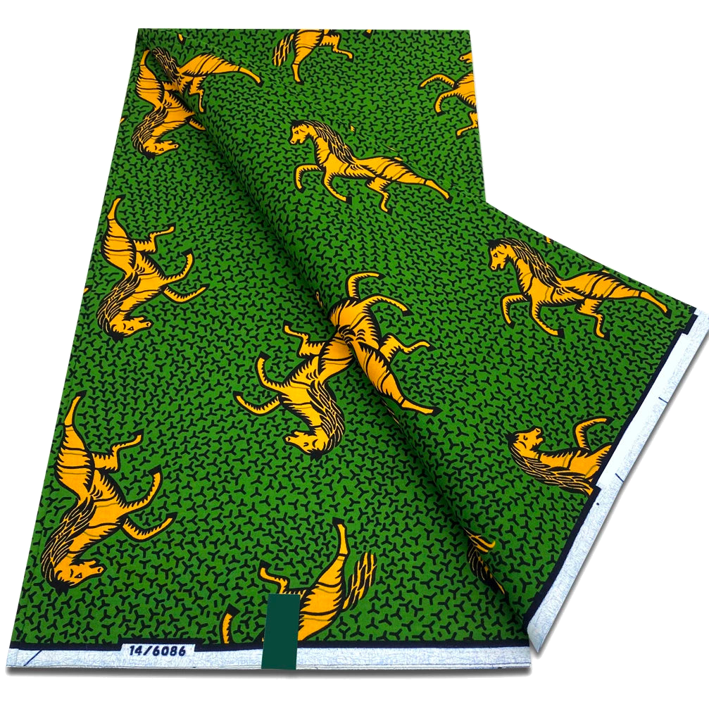 Orange gazelles on green Ankara real wax print fabric
