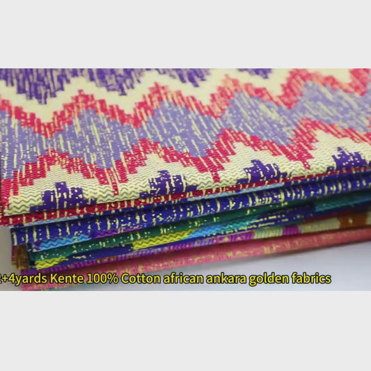 Light Blue, Navy & Magenta Kente Brocade with Zigzag Stripe Motif and Metallic Highlights