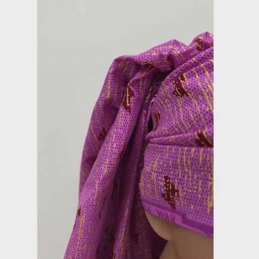 Peach, Purple & Green Kente Brocade with Staggered Block Motif and Subtle Metallic Texture